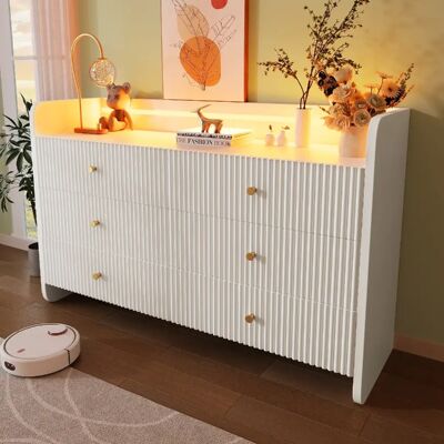 Merax Commode avec LED et 6 tiroirs - Blanc - Publicité Merax Commode avec LED et 6 tiroirs - Blanc - Publicité
