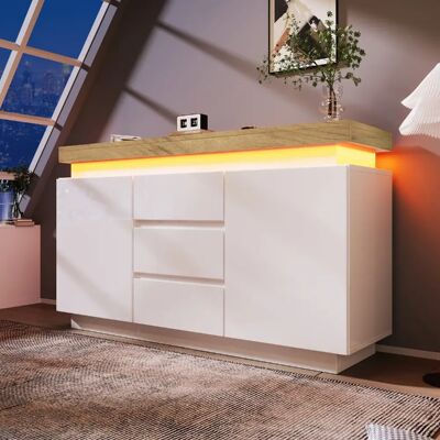 Merax Commode 3 tiroirs avec LED - Blanc - Publicité Merax Commode 3 tiroirs avec LED - Blanc - Publicité