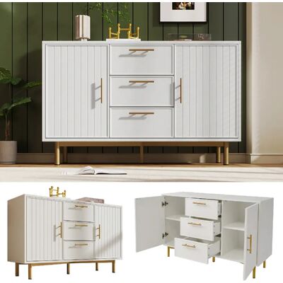 Merax Commode 2 portes 3 tiroirs - Blanc - Publicité Merax Commode 2 portes 3 tiroirs - Blanc - Publicité