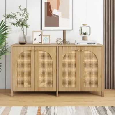 Merax Buffet Avec 4 Portes-en Rotin Et Poignées En Métal-buffet Minimaliste Moderne-bois Naturel - Publicité Merax Buffet Avec 4 Portes-en Rotin Et Poignées En Métal-buffet Minimaliste Moderne-bois Naturel - Publicité