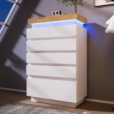 Merax Commode 6 tiroirs LED - Blanc - Publicité Merax Commode 6 tiroirs LED - Blanc - Publicité