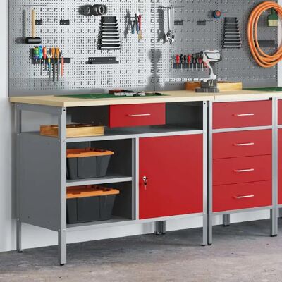 vidaXL Établi avec tiroir avec étagère Rouge et Gris 100 x 55 x 85 cm - Publicité vidaXL Établi avec tiroir avec étagère Rouge et Gris 100 x 55 x 85 cm - Publicité