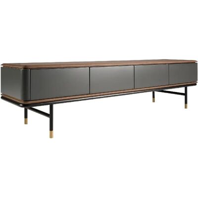 Angel Cerda Meuble TV en bois gris foncé mat, acier noir et plateau en noyer - Publicité Angel Cerda Meuble TV en bois gris foncé mat, acier noir et plateau en noyer - Publicité