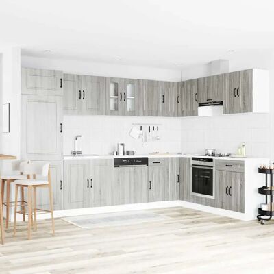 Armoire de cuisine avec doubles éviers - Gris - Design moderne - Publicité Armoire de cuisine avec doubles éviers - Gris - Design moderne - Publicité