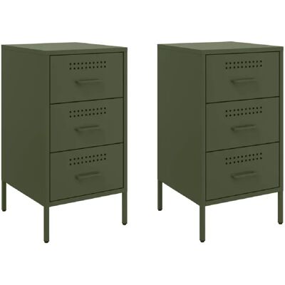 Decoshop26 Lot de 2 tables de chevet 3 tiroirs - Olive - Publicité Decoshop26 Lot de 2 tables de chevet 3 tiroirs - Olive - Publicité