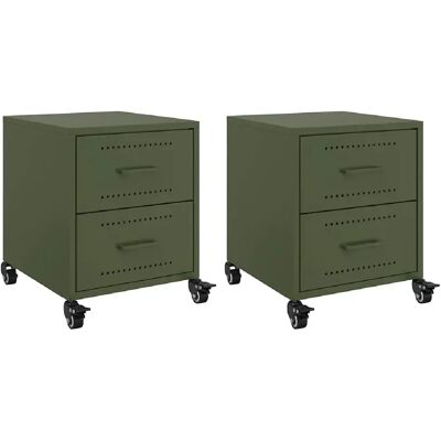Decoshop26 Lot de 2 chevets métal - Olive - Publicité Decoshop26 Lot de 2 chevets métal - Olive - Publicité