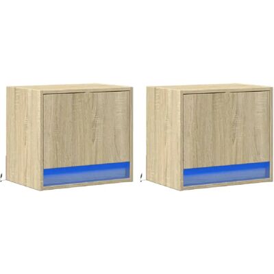 Decoshop26 Lot de 2 chevets muraux LED – Chêne clair - Publicité Decoshop26 Lot de 2 chevets muraux LED – Chêne clair - Publicité