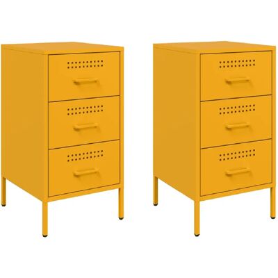Decoshop26 lot de 2 chevets 3 tiroirs - Moutarde - Publicité Decoshop26 lot de 2 chevets 3 tiroirs - Moutarde - Publicité