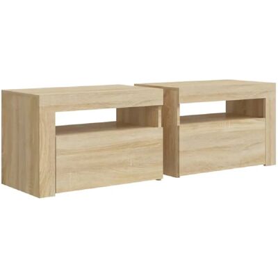 Decoshop26 Lot de 2 tables de chevet lumière LED avec compartiment avec porte 60 x 35 x 40 cm bois d'ingénierie couleur chêne DEC034839 - Publicité Decoshop26 Lot de 2 tables de chevet lumière LED avec compartiment avec porte 60 x 35 x 40 cm bois d'ingénierie couleur chêne DEC034839 - Publicité