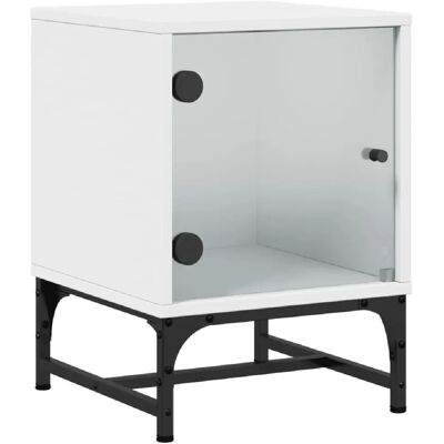 Decoshop26 Table de chevet porte vitrée - Blanc - Publicité Decoshop26 Table de chevet porte vitrée - Blanc - Publicité