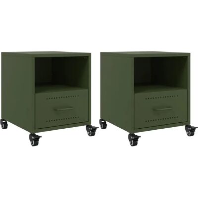 Decoshop26 lot de 2 chevets à tiroir - Olive - Publicité Decoshop26 lot de 2 chevets à tiroir - Olive - Publicité