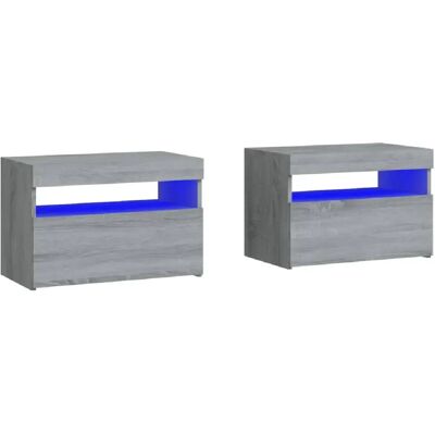 Decoshop26 lot de 2 chevets avec LED - Gris - Publicité Decoshop26 lot de 2 chevets avec LED - Gris - Publicité