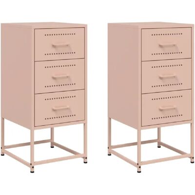 Decoshop26 lot de 2 chevets 3 tiroirs métal - Rose - Publicité Decoshop26 lot de 2 chevets 3 tiroirs métal - Rose - Publicité