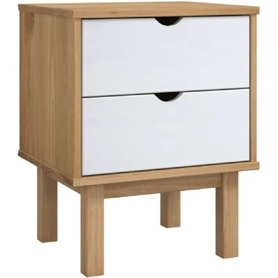 Decoshop26 Table de chevet avec deux tiroirs 45 x 39 x 57cm bois pin massif blanc et marron DEC034541 - Publicité Decoshop26 Table de chevet avec deux tiroirs 45 x 39 x 57cm bois pin massif blanc et marron DEC034541 - Publicité