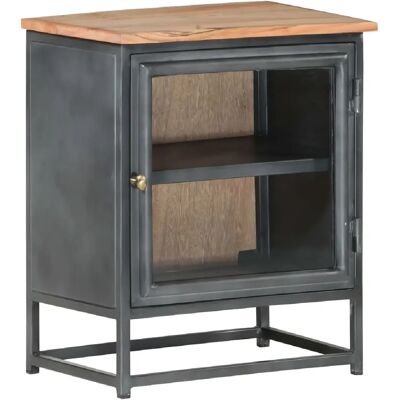 Decoshop26 Table de chevet avec porte vitrée - Gris - Publicité Decoshop26 Table de chevet avec porte vitrée - Gris - Publicité
