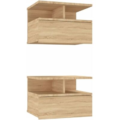 Decoshop26 Lot de 2 tables de chevet murale avec tiroir et étagère 40 x 31 x 27 cm en bois ingénierie couleur chêne DEC035995 - Publicité Decoshop26 Lot de 2 tables de chevet murale avec tiroir et étagère 40 x 31 x 27 cm en bois ingénierie couleur chêne DEC035995 - Publicité
