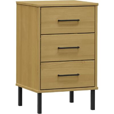 Decoshop26 Table de chevet 3 tiroirs avec pieds en métal 40 x 35 x 64,5 cm en bois pin massif marron DEC033249 - Publicité Decoshop26 Table de chevet 3 tiroirs avec pieds en métal 40 x 35 x 64,5 cm en bois pin massif marron DEC033249 - Publicité