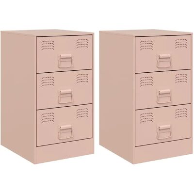Decoshop26 Lot de 2 chevets 3 tiroirs - Rose - Publicité Decoshop26 Lot de 2 chevets 3 tiroirs - Rose - Publicité