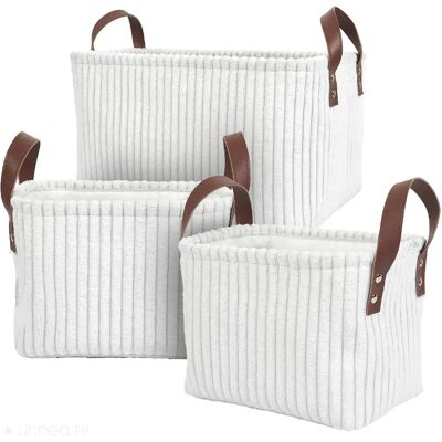 Linnea Lot de 3 paniers de rangement - Blanc - Publicité Linnea Lot de 3 paniers de rangement - Blanc - Publicité