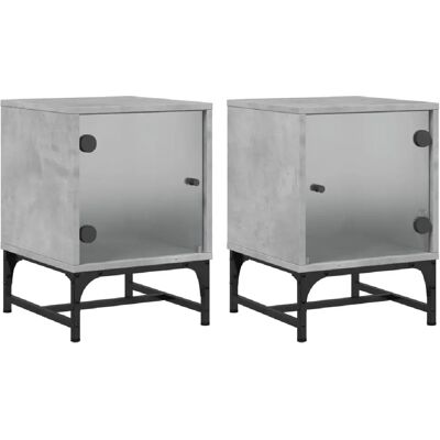 Decoshop26 Lot de 2 tables de chevet à portes vitrées - Gris - Publicité Decoshop26 Lot de 2 tables de chevet à portes vitrées - Gris - Publicité
