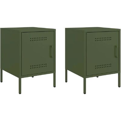 Decoshop26 lot de 2 chevets métal - Olive - Publicité Decoshop26 lot de 2 chevets métal - Olive - Publicité