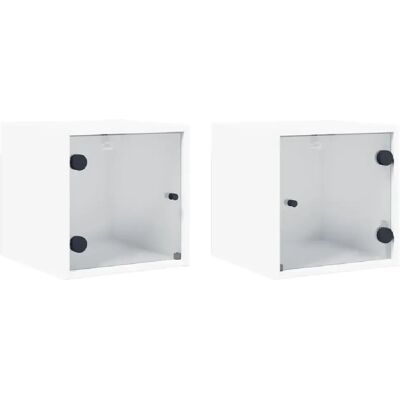 Decoshop26 Lot de 2 chevets muraux vitrés - Blanc - Publicité Decoshop26 Lot de 2 chevets muraux vitrés - Blanc - Publicité