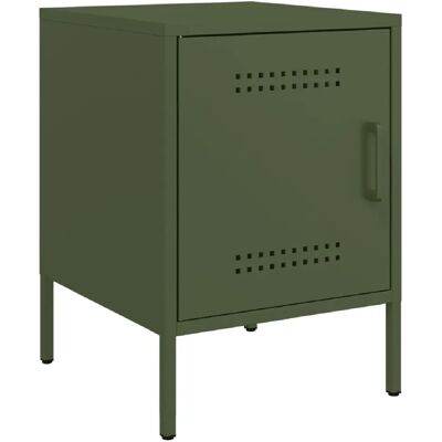 Decoshop26 Table de chevet avec porte - Olive - Publicité Decoshop26 Table de chevet avec porte - Olive - Publicité