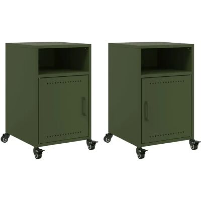 Decoshop26 lot de 2 tables de chevet à porte - Olive - Publicité Decoshop26 lot de 2 tables de chevet à porte - Olive - Publicité