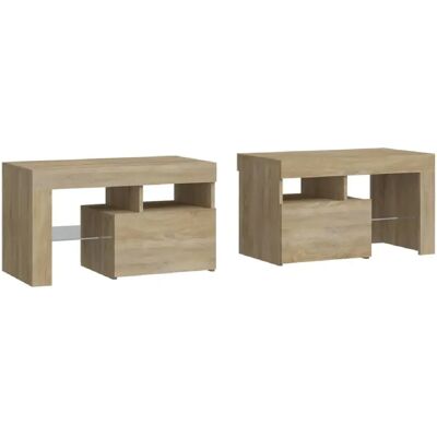 Decoshop26 Lot de 2 tables de chevet avec lumières LED avec compartiment avec porte 70 x 36,5 x 40 cm bois d'ingénierie couleur chêne DEC035438 - Publicité Decoshop26 Lot de 2 tables de chevet avec lumières LED avec compartiment avec porte 70 x 36,5 x 40 cm bois d'ingénierie couleur chêne DEC035438 - Publicité