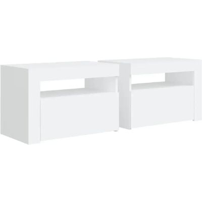 Decoshop26 Lot de 2 tables de chevet lumière LED avec compartiment avec porte 60 x 35 x 40 cm bois d'ingénierie blanc DEC034835 - Publicité Decoshop26 Lot de 2 tables de chevet lumière LED avec compartiment avec porte 60 x 35 x 40 cm bois d'ingénierie blanc DEC034835 - Publicité
