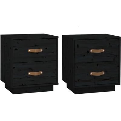 Decoshop26 Lot de 2 chevets bois pin - Noir - Publicité Decoshop26 Lot de 2 chevets bois pin - Noir - Publicité