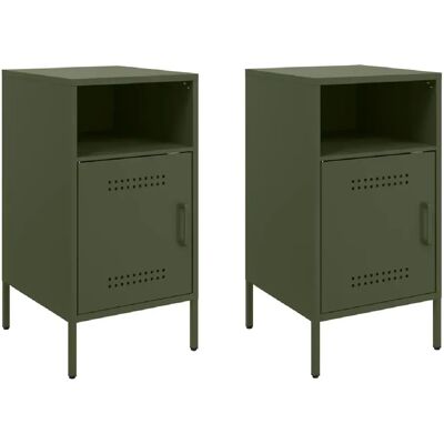 Decoshop26 Lot de 2 tables de chevet - Vert olive - Publicité Decoshop26 Lot de 2 tables de chevet - Vert olive - Publicité