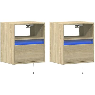 Decoshop26 lot de 2 tables de chevet murales LED - Chêne - Publicité Decoshop26 lot de 2 tables de chevet murales LED - Chêne - Publicité