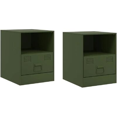 Decoshop26 lot de 2 tables de chevet avec tiroir - Olive - Publicité Decoshop26 lot de 2 tables de chevet avec tiroir - Olive - Publicité