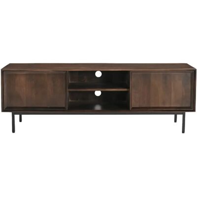 Moloo QUARTO-Meuble TV 150 cm en bois massif brun - Publicité Moloo QUARTO-Meuble TV 150 cm en bois massif brun - Publicité