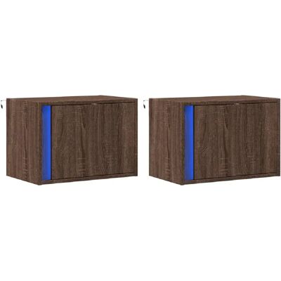 Decoshop26 lot de 2 chevets muraux LED - Marron - Publicité Decoshop26 lot de 2 chevets muraux LED - Marron - Publicité