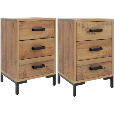 Decoshop26 lot de 2 tables de chevet 3 tiroirs - Marron - Publicité Decoshop26 lot de 2 tables de chevet 3 tiroirs - Marron - Publicité