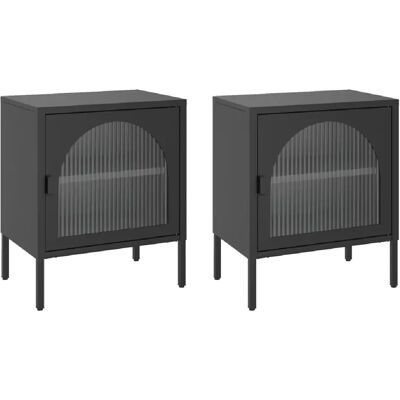 Decoshop26 lot de 2 chevets porte vitrée - Noir - Publicité Decoshop26 lot de 2 chevets porte vitrée - Noir - Publicité