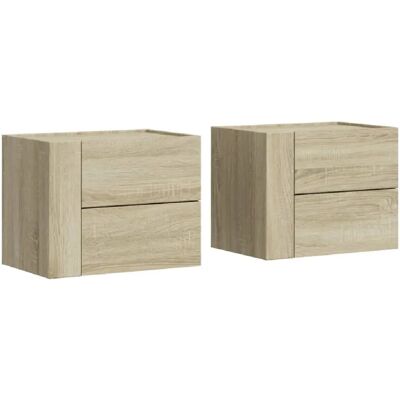 Decoshop26 Lot de 2 chevets muraux à tiroirs - Chêne - Publicité Decoshop26 Lot de 2 chevets muraux à tiroirs - Chêne - Publicité