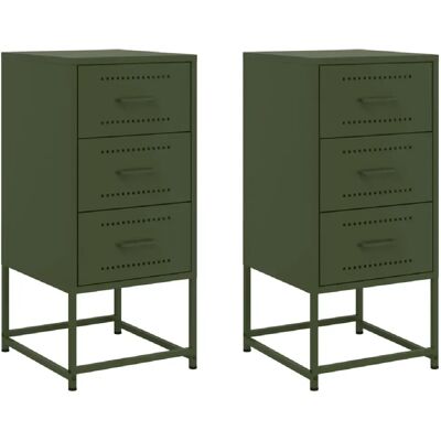 Decoshop26 lot de 2 tables de chevet 3 tiroirs - Olive - Publicité Decoshop26 lot de 2 tables de chevet 3 tiroirs - Olive - Publicité