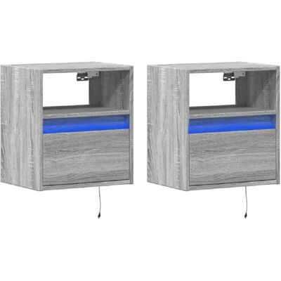 Decoshop26 Lot de 2 tables de chevet murales LED - Gris - Publicité Decoshop26 Lot de 2 tables de chevet murales LED - Gris - Publicité
