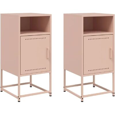 Decoshop26 Lot de 2 tables de chevet avec porte - Rose - Publicité Decoshop26 Lot de 2 tables de chevet avec porte - Rose - Publicité
