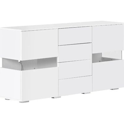 DZMDIP Buffet bahut 2 portes et 4 tiroirs blanc - laqué brillant mat - led - armoire de rangement 140 cm - contemporain - Publicité DZMDIP Buffet bahut 2 portes et 4 tiroirs blanc - laqué brillant mat - led - armoire de rangement 140 cm - contemporain - Publicité