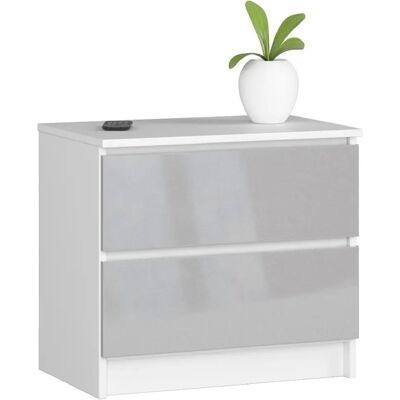 Akord Commode 2 Tiroirs Blanc/Brillance Métallique 60X40X55 - Publicité Akord Commode 2 Tiroirs Blanc/Brillance Métallique 60X40X55 - Publicité
