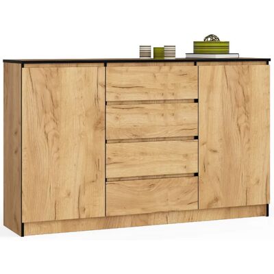 Akord Buffet 2 Portes 4 Tiroirs Chêne Craft 160X40X99 - Publicité Akord Buffet 2 Portes 4 Tiroirs Chêne Craft 160X40X99 - Publicité