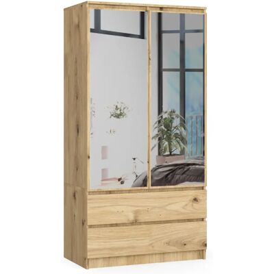 Akord Armoire 2 portes avec miroir - Chêne - Publicité Akord Armoire 2 portes avec miroir - Chêne - Publicité