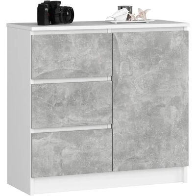 Akord Buffet Jerry 1 Porte 3 Tiroirs Blanc/Béton 80X35X77 - Publicité Akord Buffet Jerry 1 Porte 3 Tiroirs Blanc/Béton 80X35X77 - Publicité