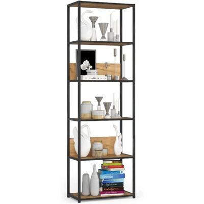 Akord Étagère Métallique Loft Noir/Chêne Craft 60X32X192 - Publicité Akord Étagère Métallique Loft Noir/Chêne Craft 60X32X192 - Publicité