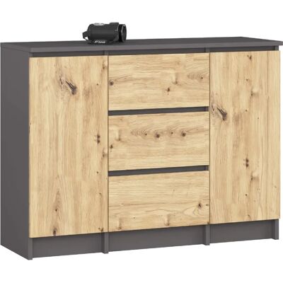Akord Commode 2 Portes 3 Tiroirs Gris Graphite/Chêne Artisan 101X35X76 - Publicité Akord Commode 2 Portes 3 Tiroirs Gris Graphite/Chêne Artisan 101X35X76 - Publicité