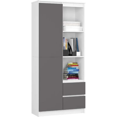 Akord Étagère Ouverte Blanc/Gris Graphite 80X35X180 - Publicité Akord Étagère Ouverte Blanc/Gris Graphite 80X35X180 - Publicité